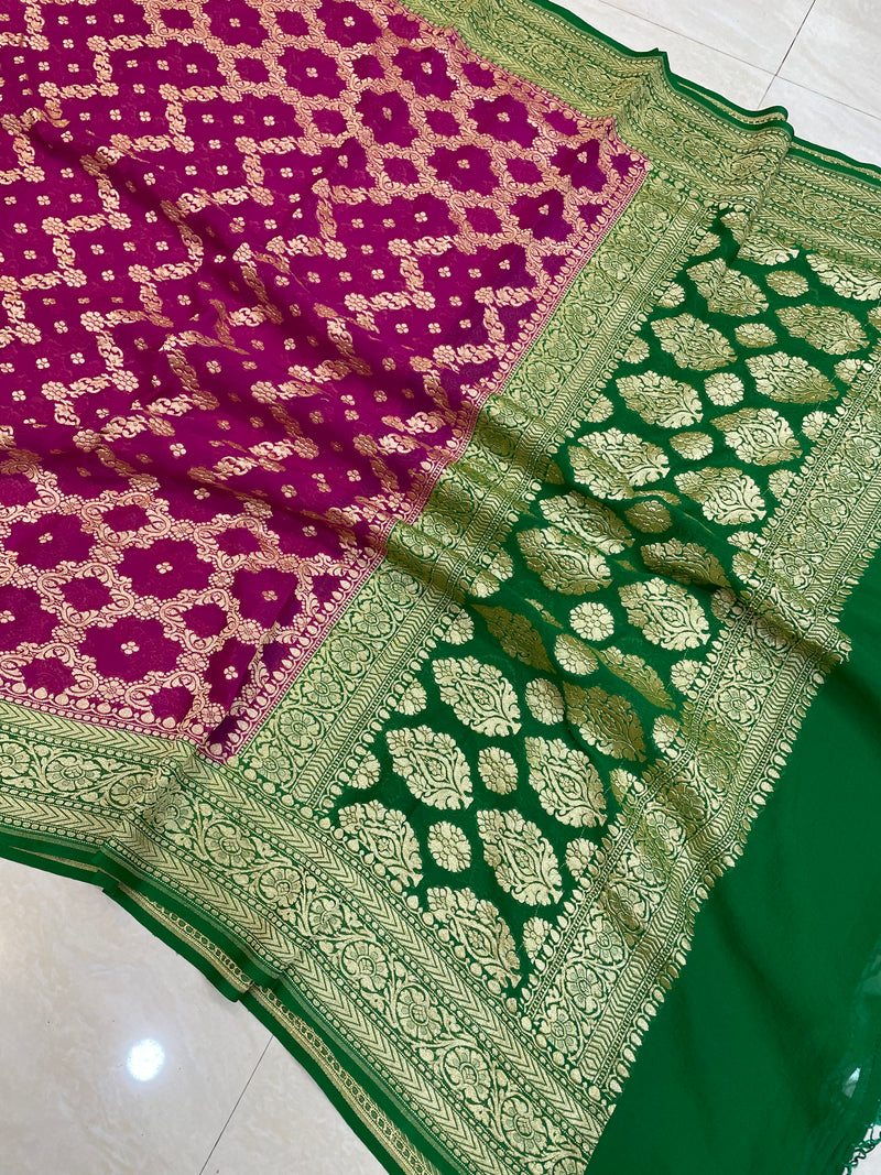 Pure Khaddi Georgette Dupatta - gold zari - The Handlooms