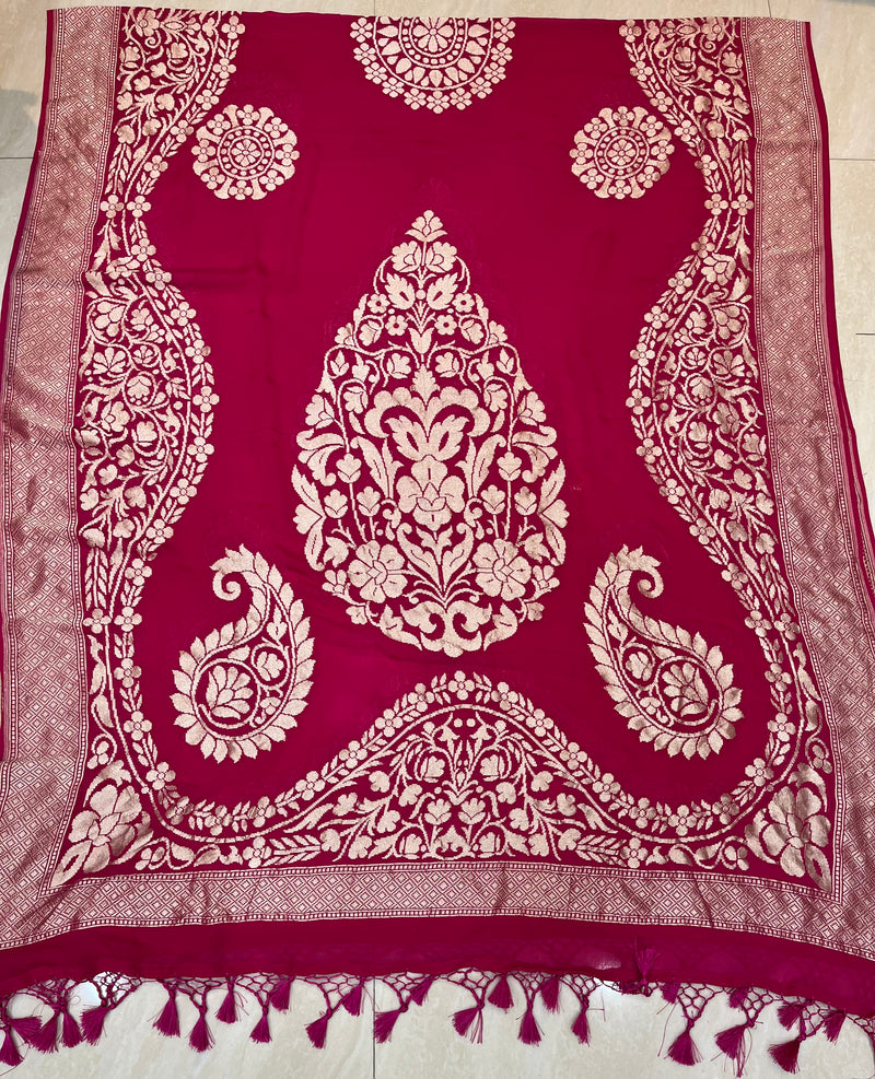 Pure Khaddi Georgette Dupatta - water zari - The Handlooms