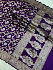 Pure Katan Silk Banarasi Handloom Saree - All over sona roopa Jaal work - The Handlooms