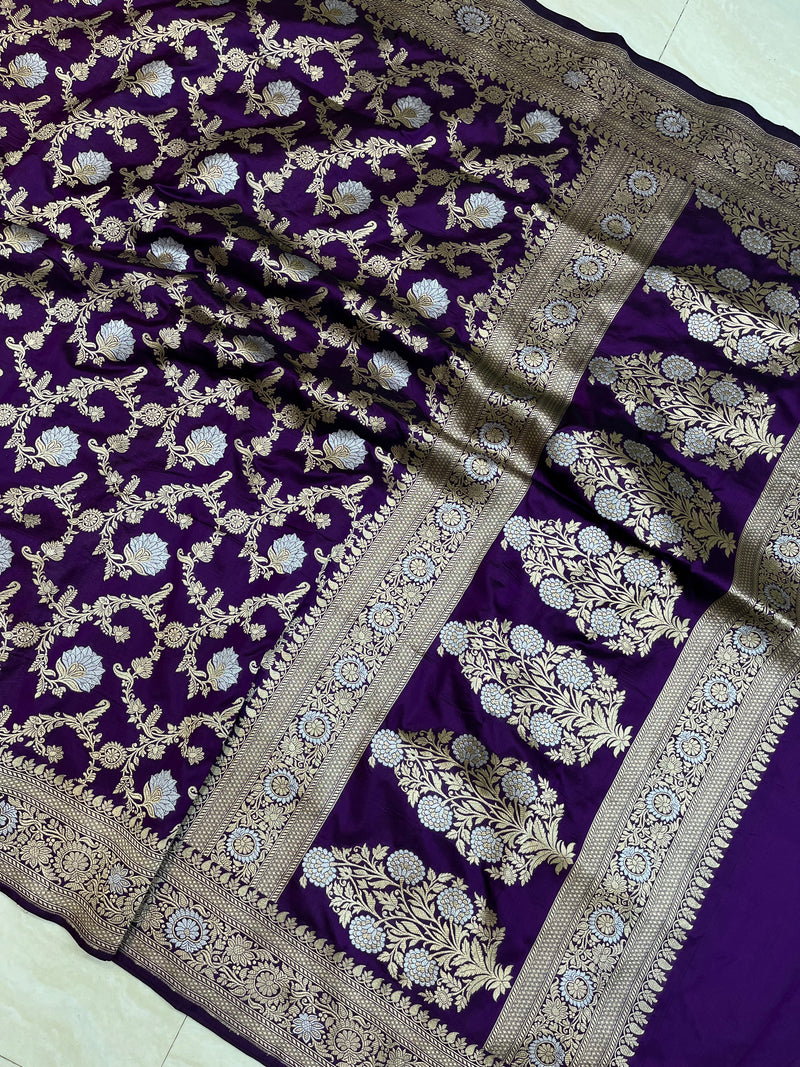 Pure Katan Silk Banarasi Handloom Saree - All over sona roopa Jaal work - The Handlooms