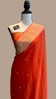 Pure Georgette Banarasi Saree - Gold zari - The Handlooms