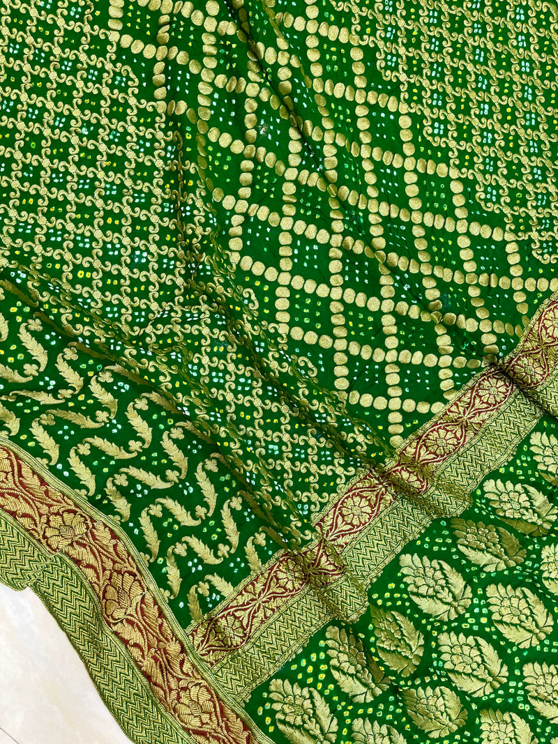 Pure Georgette Banarasi Bandhej Handloom Saree - The Handlooms