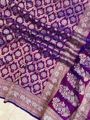 Pure Katan Silk Banarasi Handloom Saree - All over Sona Roopa Jaal work - The Handlooms