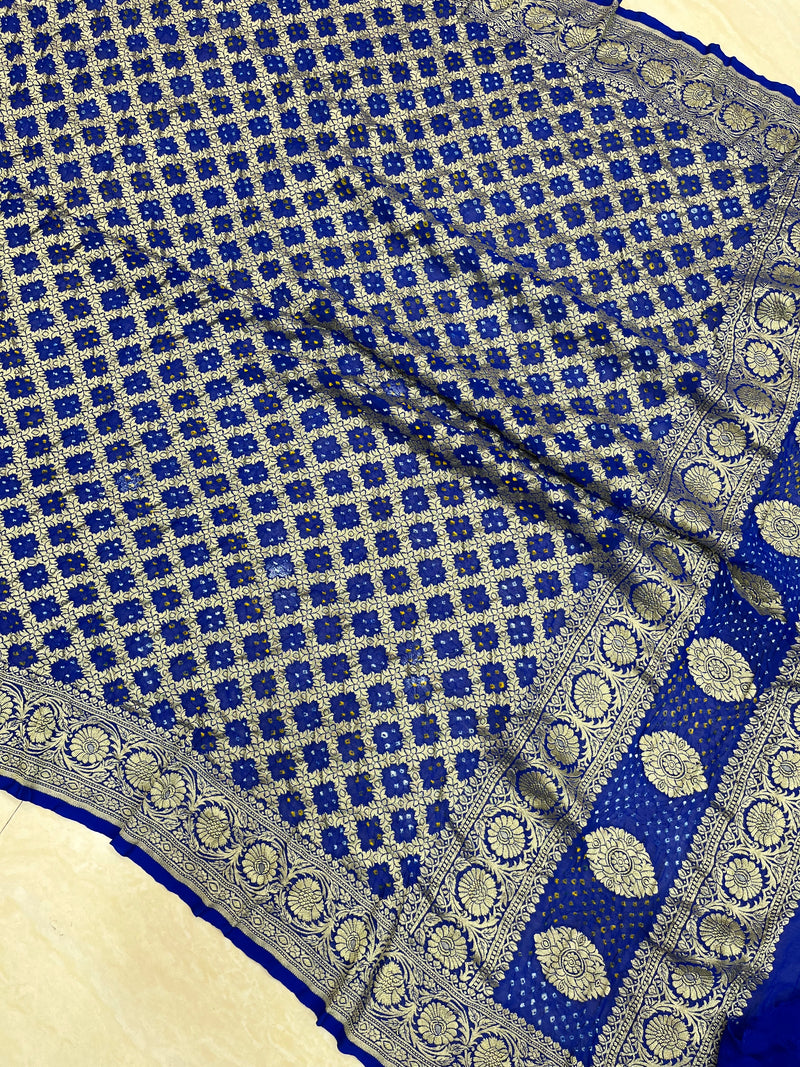 Pure Georgette Banarasi Bandhej Handloom Dupatta - The Handlooms