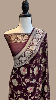Khaddi Georgette Handloom Banarasi Saree - All over Jaal Work with meenakari - The Handlooms