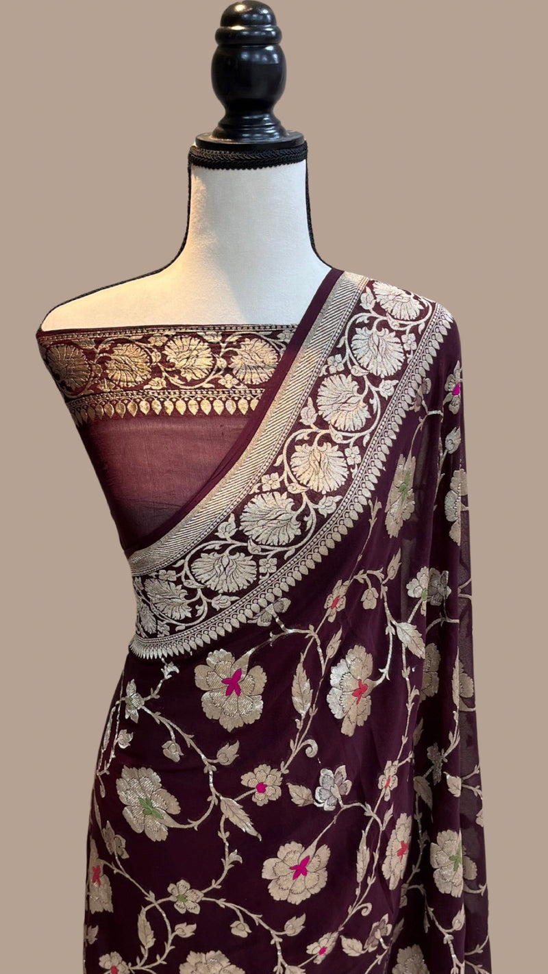 Khaddi Georgette Handloom Banarasi Saree - All over Jaal Work with meenakari - The Handlooms