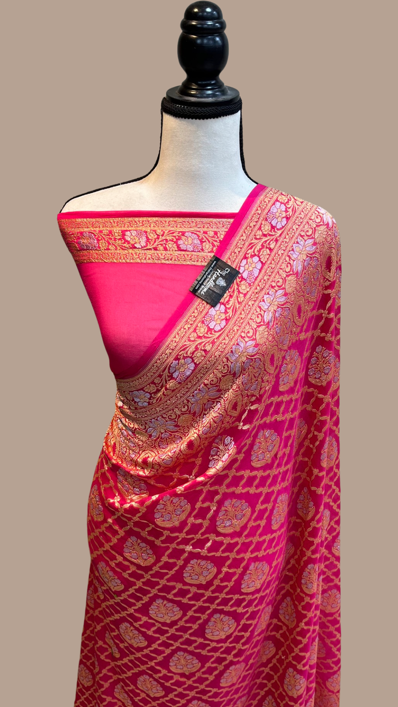 Khaddi Georgette Handloom Banarasi Saree - Sona Roopa - The Handlooms