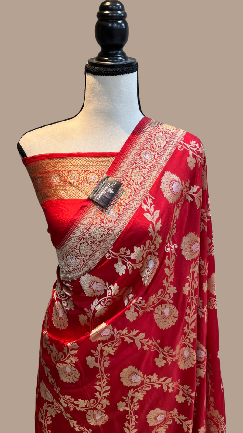 Pure Katan Silk Banarasi Handloom Saree - All over Sona Roopa Jaal work - The Handlooms