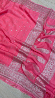 Pure Georgette Banarasi Handloom Saree - pink - The Handlooms