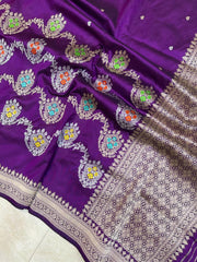 Pure Katan Silk Banarasi Handloom Saree - All over Kadua motifs with meenakari - The Handlooms