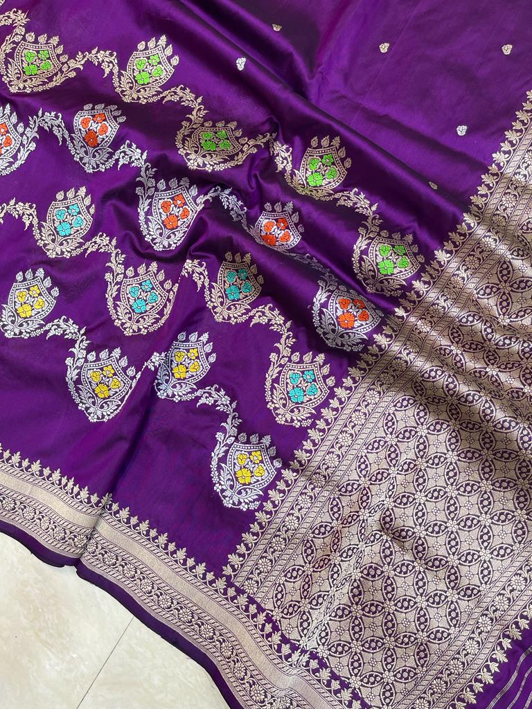 Pure Katan Silk Banarasi Handloom Saree - All over Kadua motifs with meenakari - The Handlooms