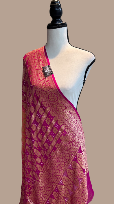 Pure Georgette Banarasi Bandhej Handloom Dupatta - Dual Shade - The Handlooms