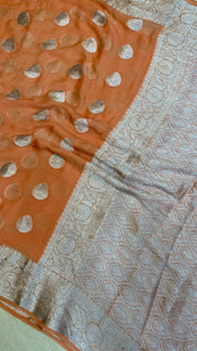 Peach Pure Chiffon Khaddi Banarasi Saree - The Handlooms