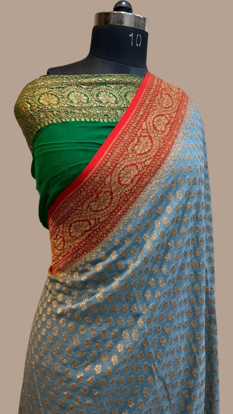 Khaddi Georgette Banarasi Saree -  Antique zari - The Handlooms