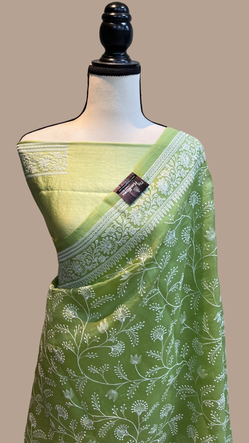 Pure Organza Chikankari Handloom Banarasi Saree - The Handlooms
