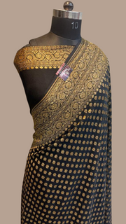 Black Khaddi Georgette Banarasi Saree -  Antique zari - The Handlooms