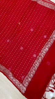 Pure Georgette Dupatt - Red silver zari - The Handlooms