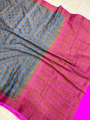 Grey Pure Chiffon Khaddi Banarasi Saree - The Handlooms