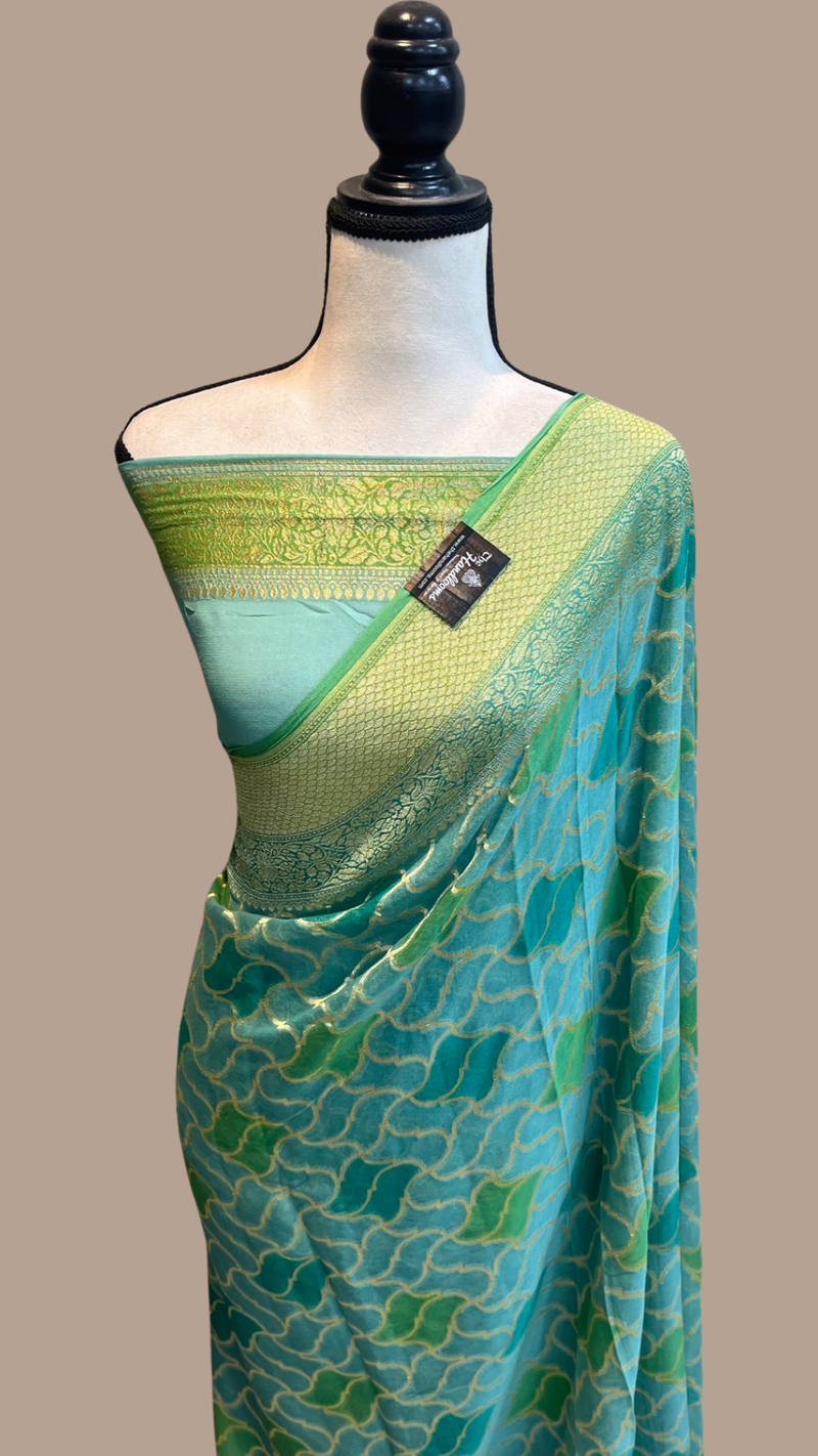 Khaddi Georgette Handloom Banarasi Saree - Gold Zari - The Handlooms