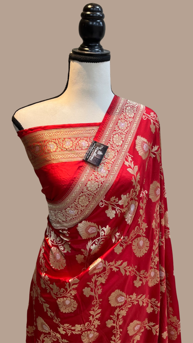 Pure Katan Silk Banarasi Handloom Saree - All over Sona Roopa Jaal work - The Handlooms