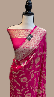Khaddi Georgette Handloom Banarasi Saree - All over Jaal Work with meenakari - The Handlooms