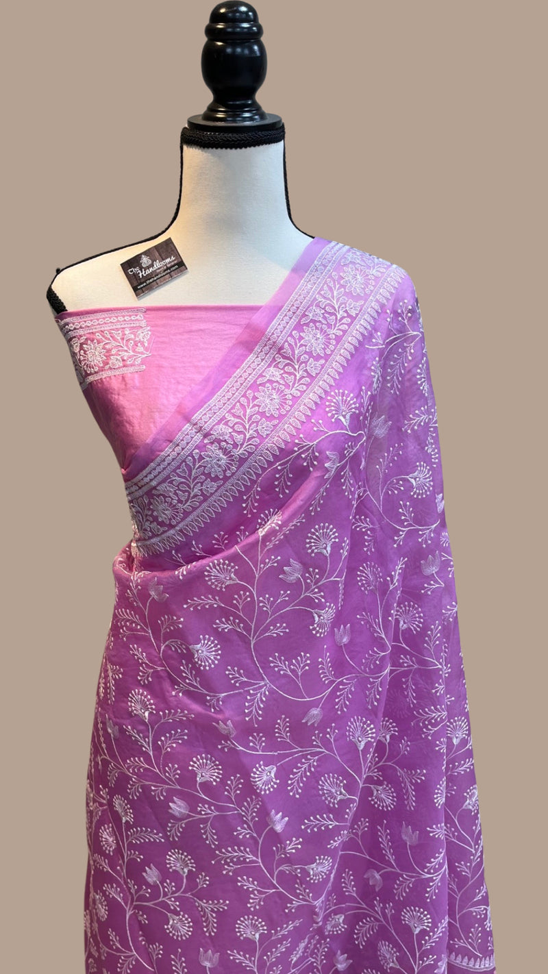 Pure Organza Chikankari Handloom Banarasi Saree - The Handlooms