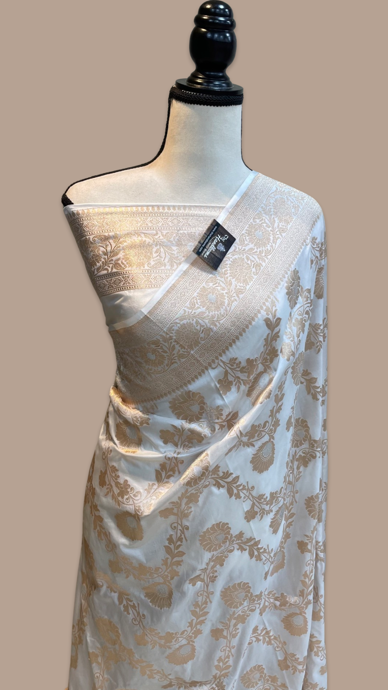 Pure Katan Silk Banarasi Handloom Saree - All over Sona Roopa Jaal work - The Handlooms