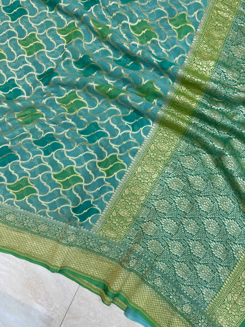 Khaddi Georgette Handloom Banarasi Saree - Gold Zari - The Handlooms