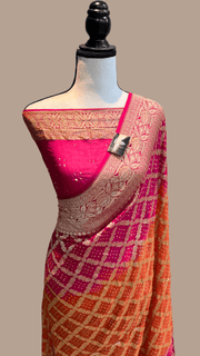 Pure Georgette Banarasi Bandhej Handloom Saree - The Handlooms