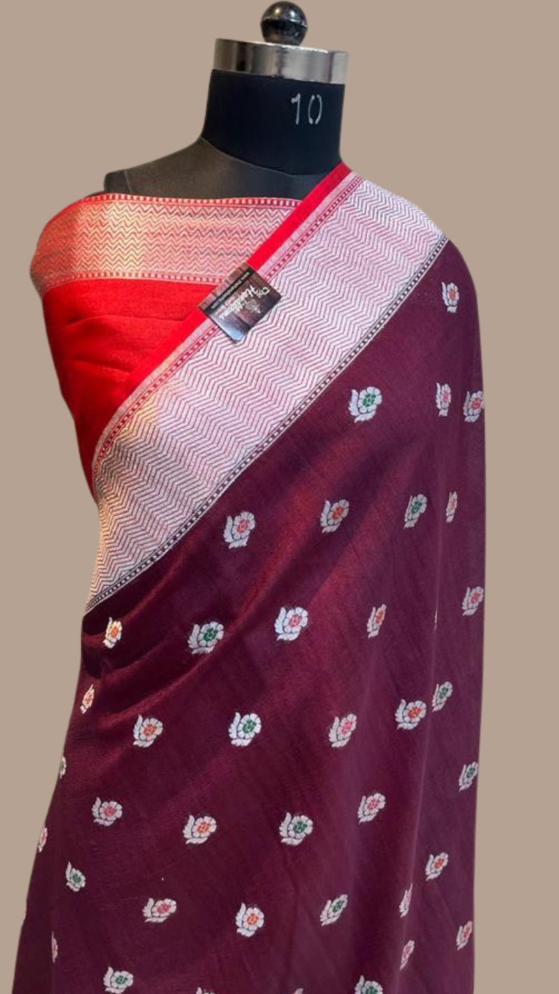 Tussar Georgette Handloom Banarasi Saree - Paithani Border - The Handlooms