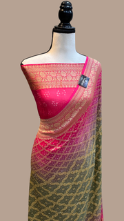 Pure Georgette Banarasi Bandhej Handloom Saree - The Handlooms