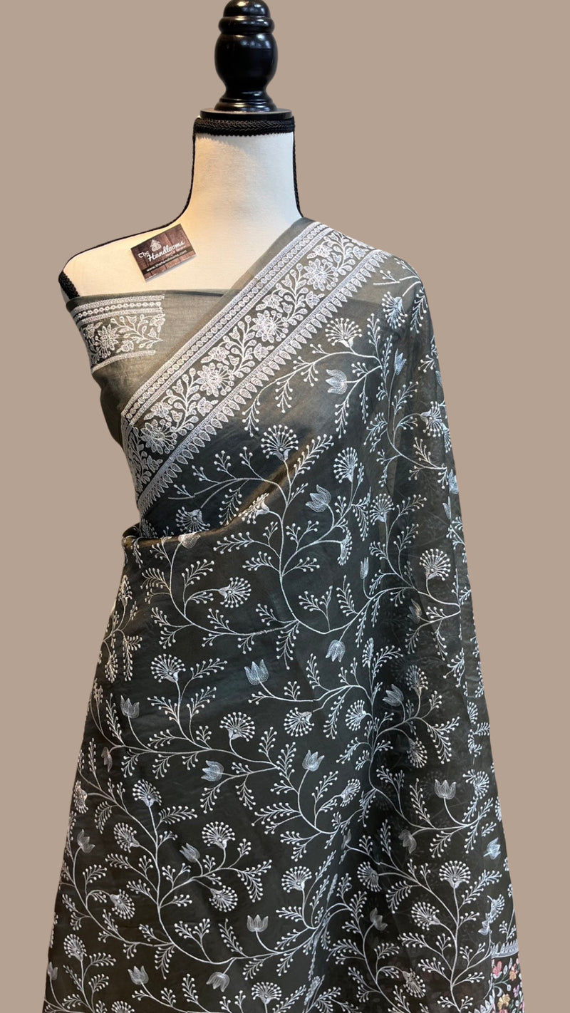 Pure Organza Chikankari Handloom Banarasi Saree - The Handlooms