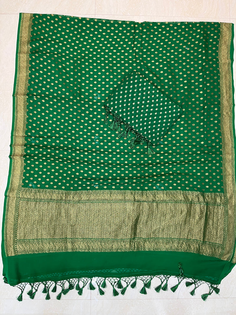 Pure Khaddi Georgette Banarasi Dress material - Antique Zari - The Handlooms