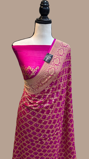 Pure Georgette Banarasi Bandhej Handloom Saree - The Handlooms