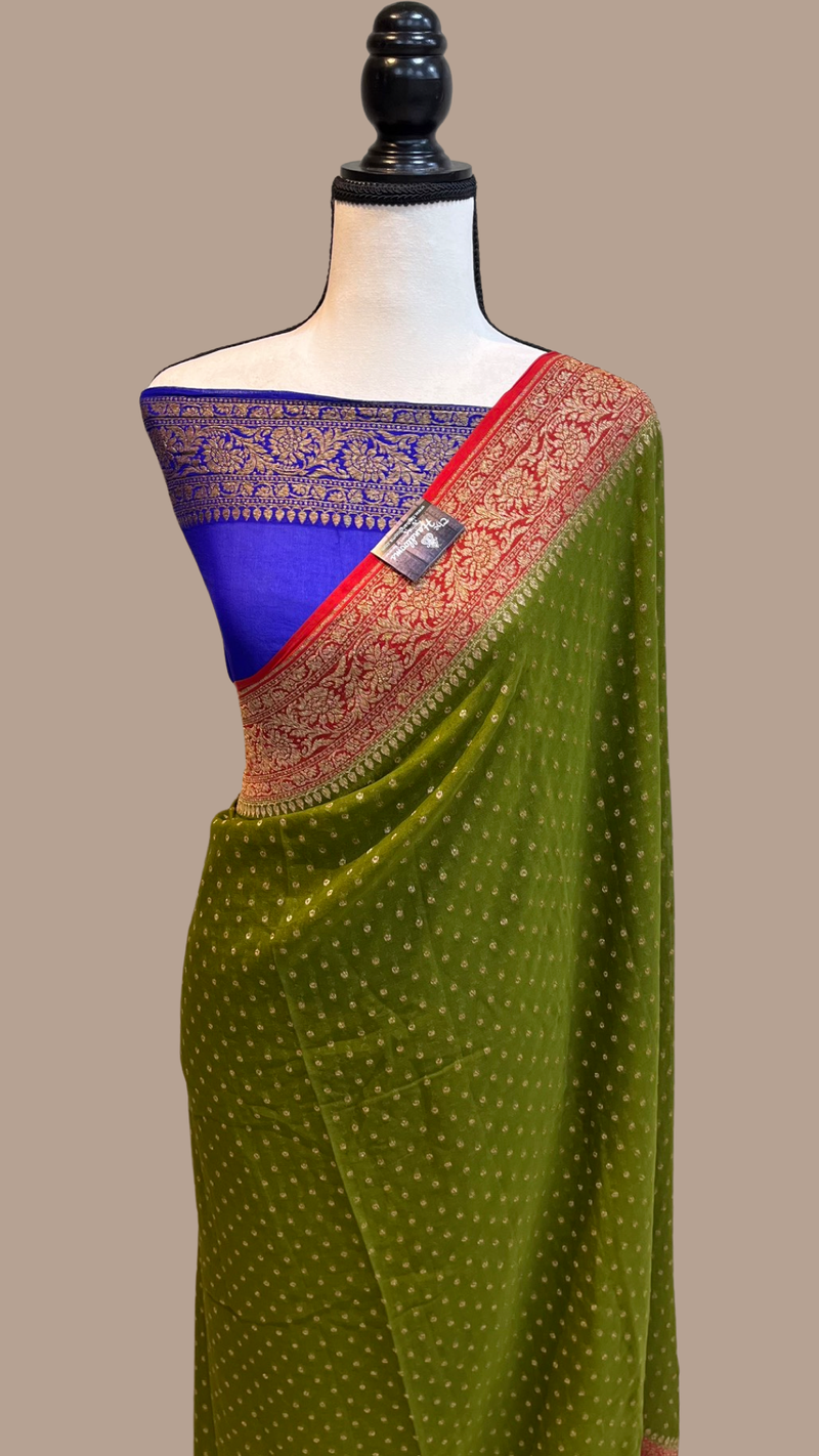 Khaddi Georgette Banarasi Saree -  Antique zari - The Handlooms