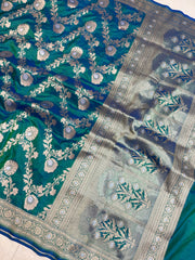 Pure Katan Silk Banarasi Handloom Saree - All over Sona Roopa Jaal work - The Handlooms