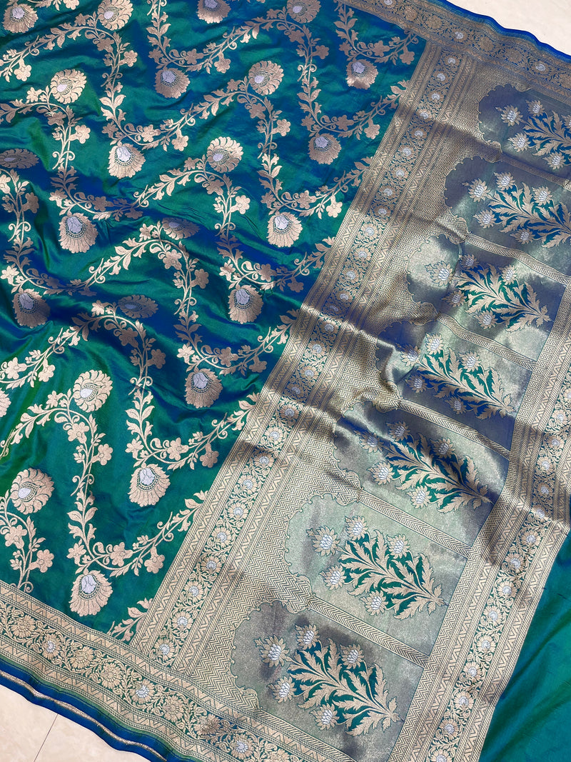 Pure Katan Silk Banarasi Handloom Saree - All over Sona Roopa Jaal work - The Handlooms