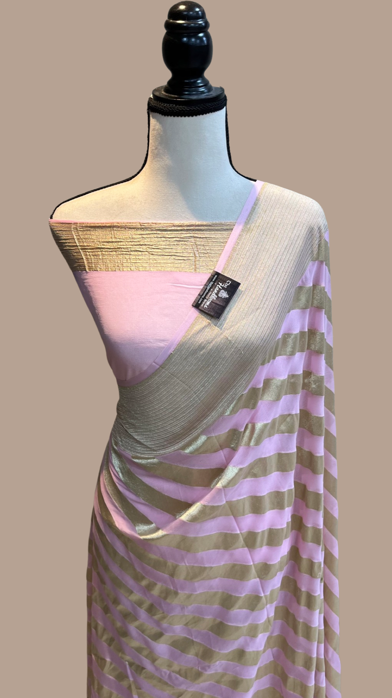 Pink Khaddi Georgette Handloom Banarasi Saree - The Handlooms