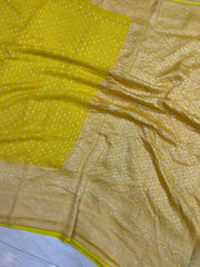 Yellow Khaddi Georgette Banarasi Saree -  Gold zari - The Handlooms