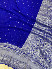 Royal Blue Khaddi Georgette Handloom Banarasi Saree - The Handlooms