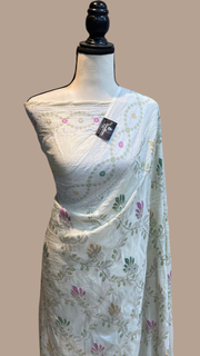 Tussar Georgette Handloom Banarasi Saree - All over Jaal Work with meenakari - The Handlooms