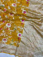 Khaddi Georgette Handloom Banarasi Saree - All over Jaal Work with meenakari - The Handlooms