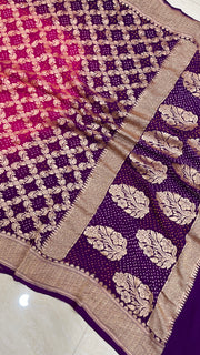 Pure Georgette Banarasi Bandhej Handloom Dupatta - Dual Shade - The Handlooms