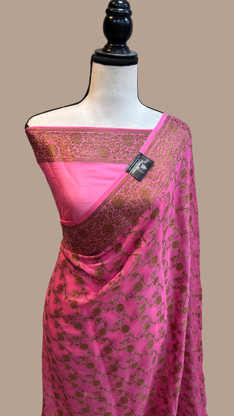 Gajri Pure Chiffon Khaddi Banarasi Saree - The Handlooms