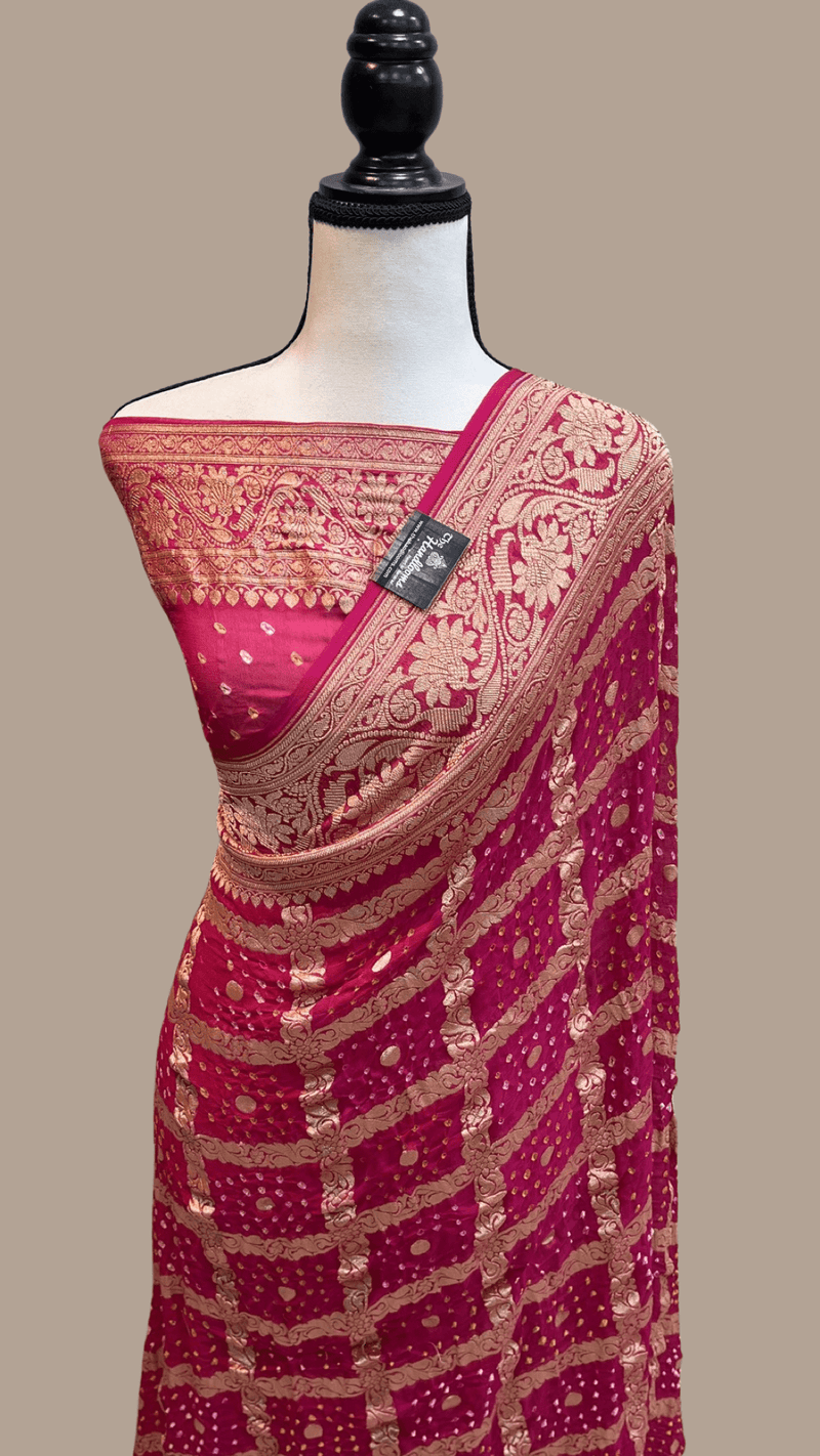 Pure Georgette Banarasi Bandhej Handloom Saree - The Handlooms