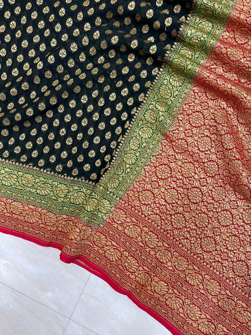 Khaddi Georgette Banarasi Saree -  Antique zari - The Handlooms