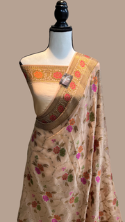 Beige Pure Chiffon Khaddi Banarasi Saree - The Handlooms
