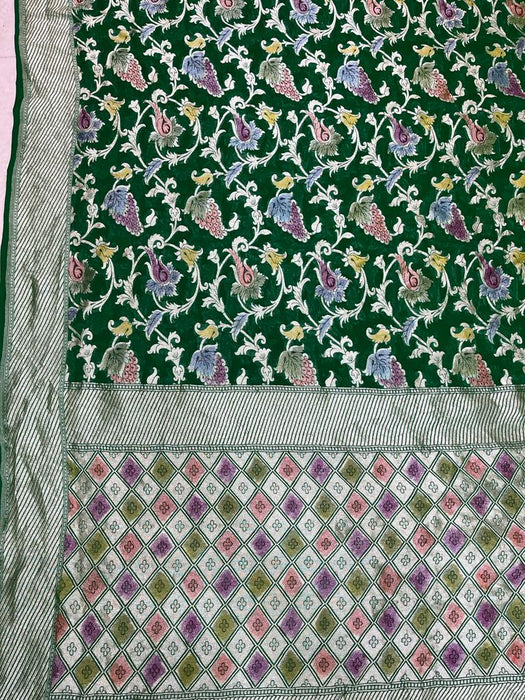 Green Khaddi Georgette Handloom Banarasi Saree - The Handlooms