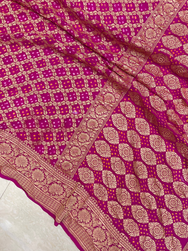 Pure Georgette Banarasi Bandhej Handloom Saree - The Handlooms