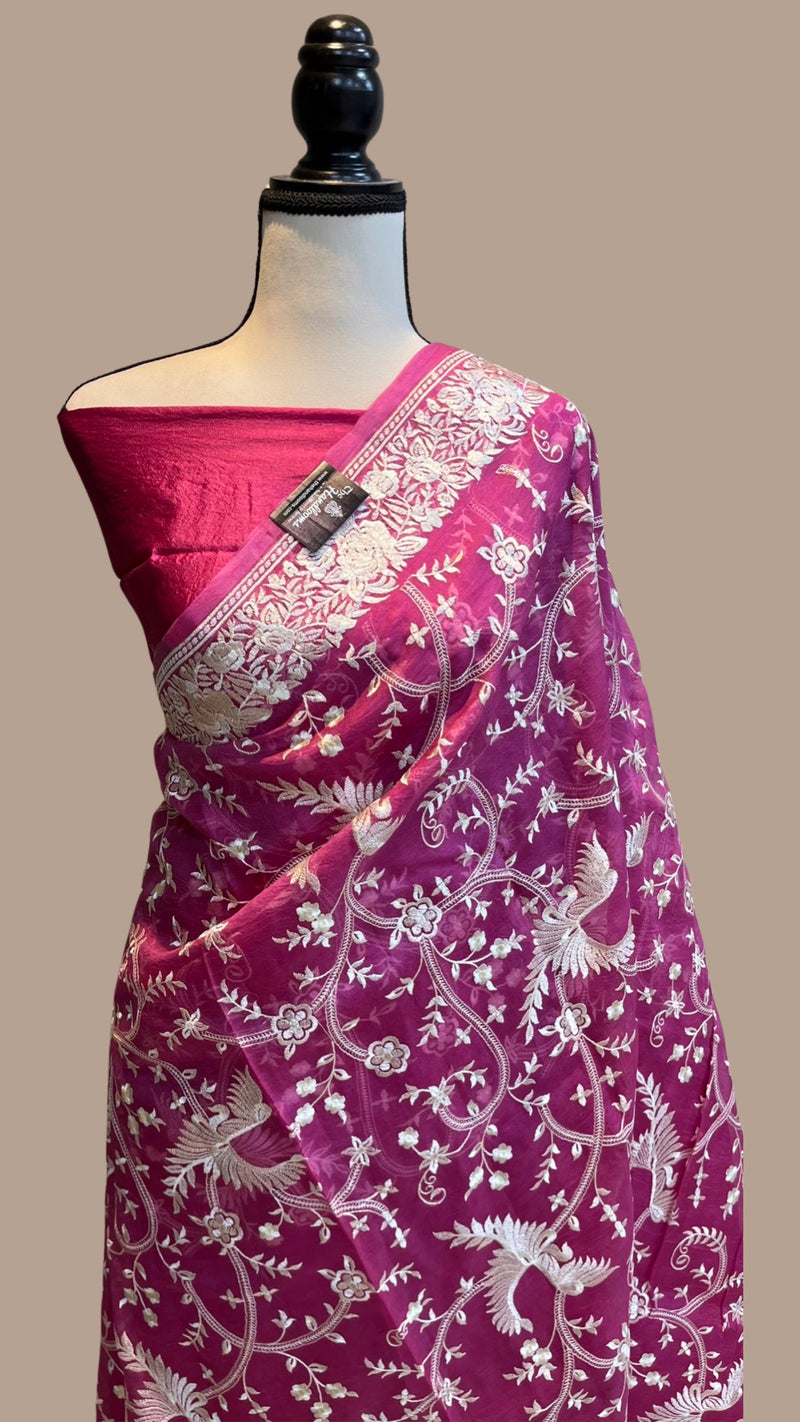 Pure organza Chikankari Handloom Banarasi Saree - The Handlooms